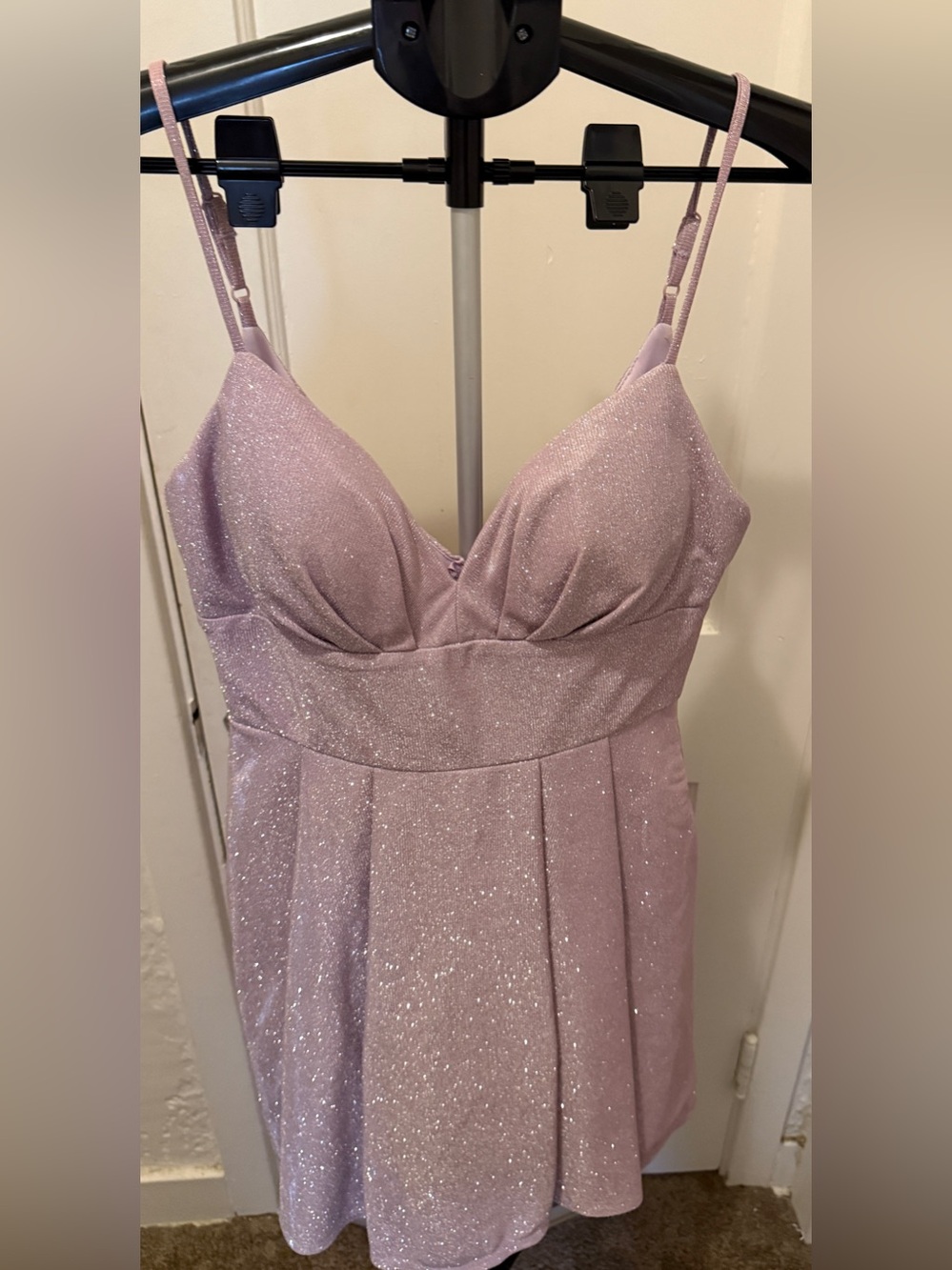 B Darlin Sparkle Lilac Spaghetti Strap Party Dress